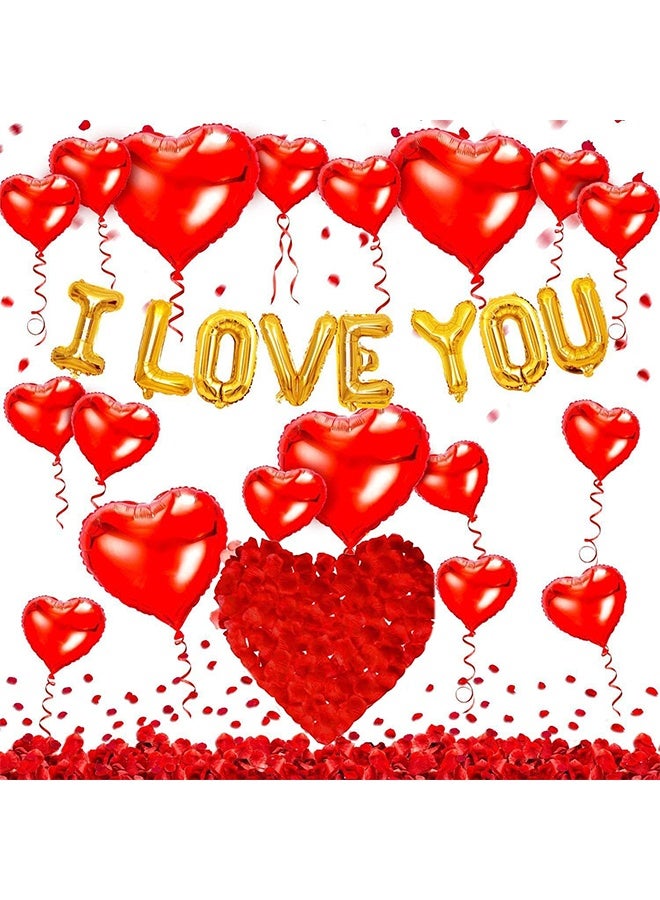 Romantic Valentine's Day Decoration Set, Romantic Wedding Heart Helium Balloons, 500 Rose Petals for Wedding, Party, Valentine's Day, Decorations for Men Women - Image 1